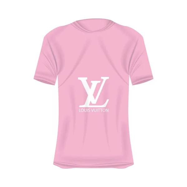 路易斯 Louis Vuitton 的标志T恤衫是粉色的 改头换面的短袖衬衫 空白T恤衫模板 空白设计空间 Louisvuitton品牌 — 图库矢量图片