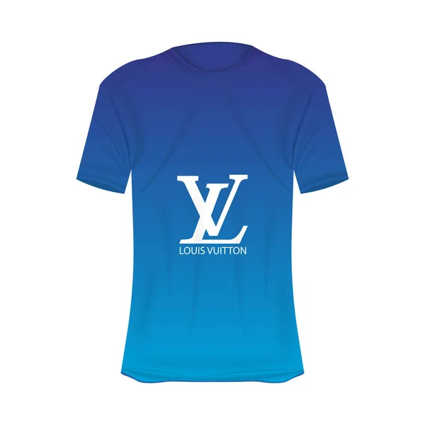 Logotipo Louis Vuitton Camiseta Maqueta Colores Azules Mockup Camisa Realista — Archivo Imágenes Vectoriales