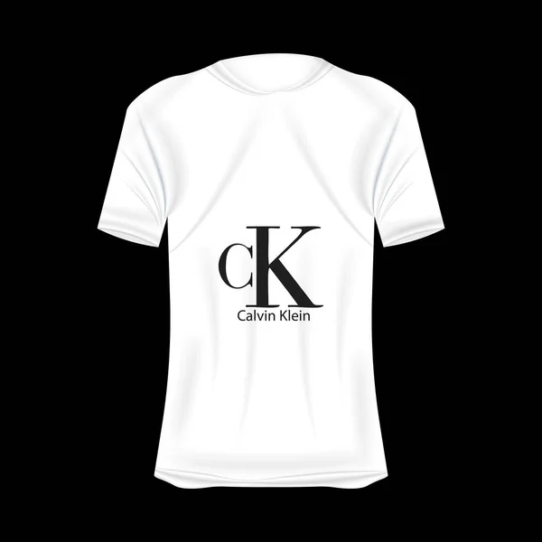 Camiseta Logo Calvin Klein Maqueta Colores Blancos Mockup Camisa Realista — Archivo Imágenes Vectoriales