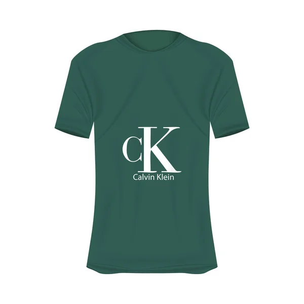 Logo Calvin Klein Camiseta Maqueta Colores Verdes Mockup Camisa Realista — Archivo Imágenes Vectoriales