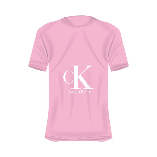克莱恩的标志T恤是粉色的 改头换面的短袖衬衫 空白T恤衫模板 空白设计空间 卡尔文克莱因品牌 — 图库矢量图片