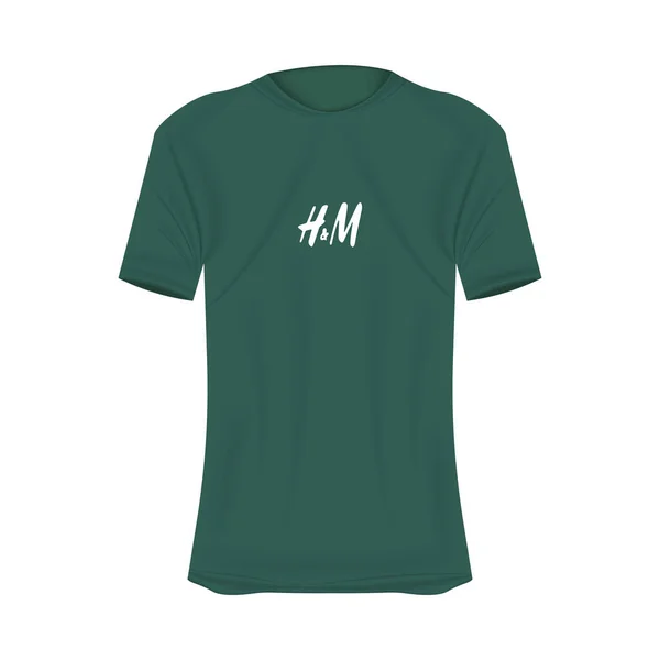 H和M标志T恤的绿色造型 改头换面的短袖衬衫 空白T恤衫模板 空白设计空间 Handm品牌 — 图库矢量图片