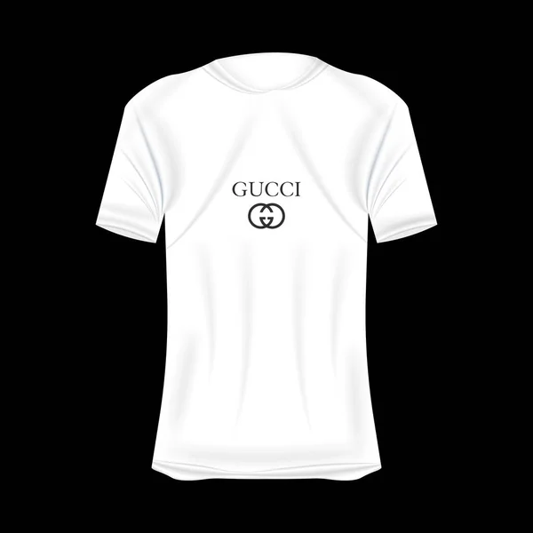 Логотип Gucci Футболка Висміюється Білих Кольорах Збирають Реалістичну Сорочку Короткими — стоковий вектор