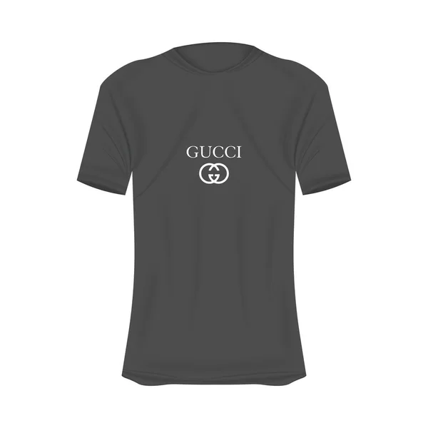 Gucci Λογότυπο Shirt Mockup Γκρι Χρώμα Mockup Από Ρεαλιστικό Πουκάμισο — Διανυσματικό Αρχείο