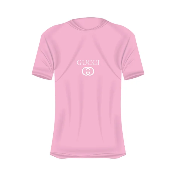 Логотип Gucci Футболка Висміюється Рожевих Кольорах Збирають Реалістичну Сорочку Короткими — стоковий вектор