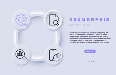 Arama hattı simgesi. Ayarlar, seçenekler, dişliler, pasta tablosu, grafikler, dosya, bilgi akıllı telefon Neomorfizm steyle vektör satırı simgesi
