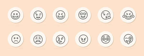 Ikon Garis Emoji Emosi Sukacita Kesedihan Kemarahan Tawa Cinta Kesenangan - Stok Vektor