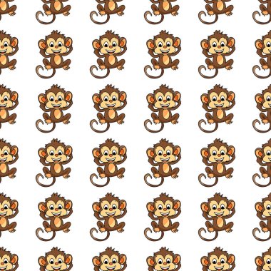 Orman maymunu ile kusursuz bir düzen. Beyaz arka planda şirin küçük maymun karikatürü, orman hayvanı suluboya çizimi