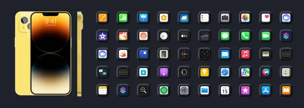 Iphone Dorado Una Maqueta Apple Interfaz Apple Aplicaciones Apple Botón — Vector de stock
