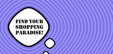 İçinde alışveriş cenneti metninin bulunduğu konuşma balonu. Bum retro komedi tarzı. Pop sanat tarzı. İş ve Reklamcılık için vektör satırı simgesi