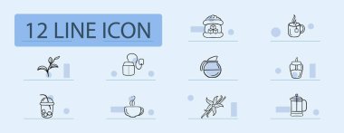 Şeker çizgisi ikonu. Şekerler, kokteyl, kaşık, çay, fincan, kahve, çaydanlık çekilişi Pastel renk arkaplan vektör çizgisi simgesi