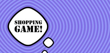 Alışveriş oyunu metniyle konuşma balonu. Bum retro komedi tarzı. Pop sanat tarzı. İş için vektör satırı simgesi