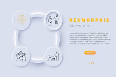 Takım çalışması simgesi. Performans geliştirme, tokalaşma, toplum, takım, topluluk önünde konuşma. Neomorfizm tarzı. İş için vektör satırı simgesi