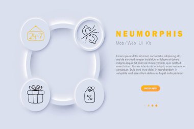 İndirim satırı simgesi. Hediye, kupon, etiket, dolar, yüksek fiyat, kara Cuma indirimi. Neomorfizm tarzı. İş için vektör satırı simgesi