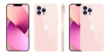 Apple Inc. 'den yeni iPhone 15 profosyonel, maksimum maksimum pembe renk. Model ekran iPhone ve arka taraf iPhone. Yüksek kalite. Yazı.