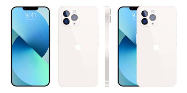 Apple Inc. 'den yeni iPhone 15 profosyonel, maksimum beyaz renk. Model ekran iPhone ve arka taraf iPhone. Yüksek kalite. Resmi sunum. Yazı