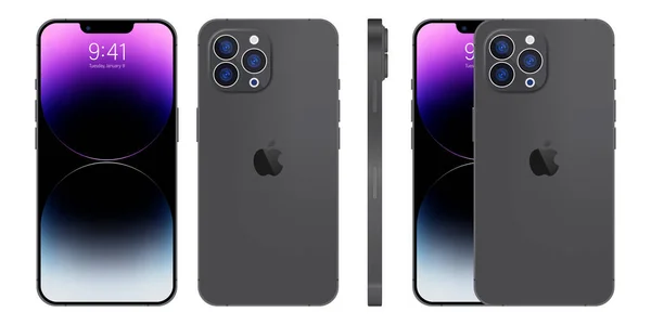 Apple Inc. 'den yeni iPhone 15 profosyonel, maksimum maksimum gri renk. Model ekran iPhone ve arka taraf iPhone. Yüksek kalite. Resmi sunum. Yazı.