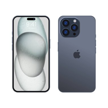 Yeni iPhone 15 profosyonel, maksimum maksimum koyu gri mavi ya da Apple Inc. Model ekran iPhone ve arka taraf iPhone. Yüksek kalite. Resmi sunum. Yazı