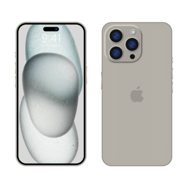 Apple Inc. 'den yeni iPhone 15 profosyonel, maksimum maksimum gri renk. Model ekran iPhone ve arka taraf iPhone. Yüksek kalite. Resmi sunum. Yazı