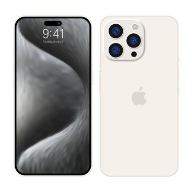New iPhone 15 pro, pro max Deep white color by Apple Inc. Mock-up screen iphone and back side iphone. High Quality. Official presentation. Editorial clipart