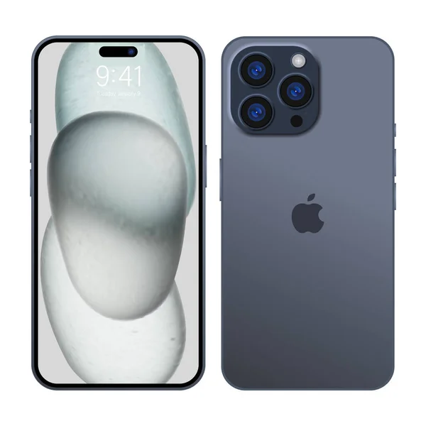 Yeni iPhone 15 profosyonel, maksimum maksimum koyu gri mavi ya da Apple Inc. Model ekran iPhone ve arka taraf iPhone. Yüksek kalite. Resmi sunum. Yazı
