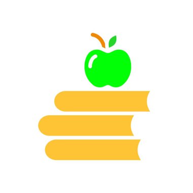 Kitap yığınları ve elma çizgisi ikonu. Okuma, okuma, günlük, okul, üniversite, öz eğitim. İş ve reklam için beyaz arkaplanda vektör renk simgesi