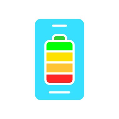 Tamamen enfekte olmuş bir batarya hattı ikonu olan akıllı telefon. Gadget, telefon, uygulamalar, internet, teknoloji, iletişim. İş ve reklam için beyaz arkaplanda vektör renk simgesi