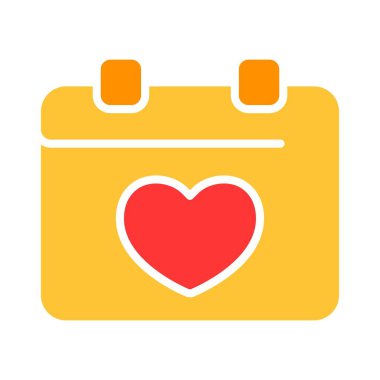 Kalp çizgisi ikonlu takvim. Günlük, organizatör, önemli tarih, ay, tatil, yeni yıl, hafta, hafta sonu. İş ve reklam için beyaz arkaplanda vektör renk simgesi