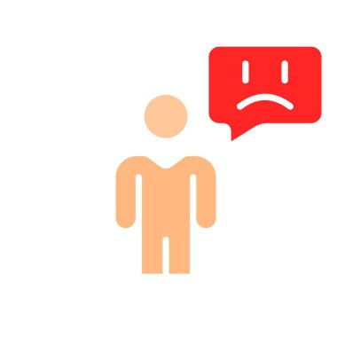 Üzgün emoji çizgisi ikonu olan adam. İletişim, emoji, ruh hali, sohbet, online, internet, cihaz. İş ve reklam için beyaz arkaplanda vektör renk simgesi