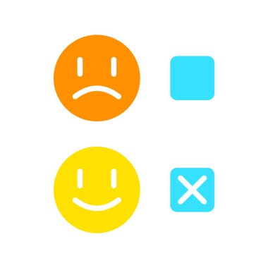 Üzgün ve neşeli emoji çizgisi ikonu. İletişim, emoji, ruh hali, sohbet, online, internet, cihaz. İş ve reklam için beyaz arkaplanda vektör renk simgesi