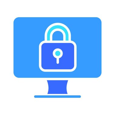 Kilit çizgisi simgesi olan bir monitör. Teknoloji, ekran, televizyon, bilgisayar, çözüm, boş zaman. İş ve reklam için beyaz arkaplanda vektör renk simgesi