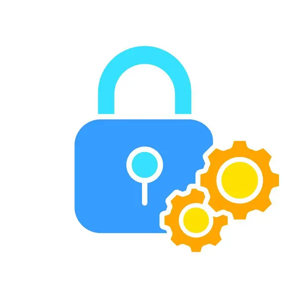 Closed Lock Gears Line Icon Security Protection Key Door Password — Stock Vector