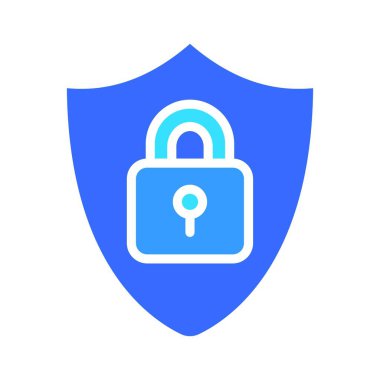 Kale kapalı ve kalkan hattı simgesi var. Güvenlik, koruma, anahtar, kapı, şifre, gizli, kasa, hackleme. İş ve reklam için beyaz arkaplanda vektör renk simgesi