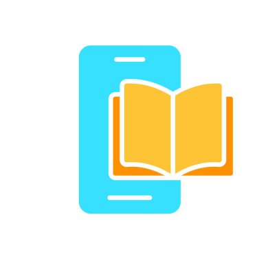 Açık kitap satırı ikonlu akıllı telefon. Gadget, sosyal ağ, uygulamalar, internet, teknoloji. İş ve reklam için beyaz arkaplanda vektör renk simgesi