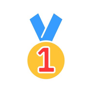 Birincilik madalyası ikonu. Reyting, favoriler, beğeni, reyting, çizelgeler, zafer, şampiyonluk. İş ve reklam için beyaz arkaplanda vektör renk simgesi.