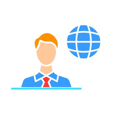 Erkek muhabir çizgisi ikonu. Haberler, prime time, TV kanalı, TV, radyo, kanal, hava durumu. İş ve reklam için beyaz arkaplanda vektör renk simgesi.