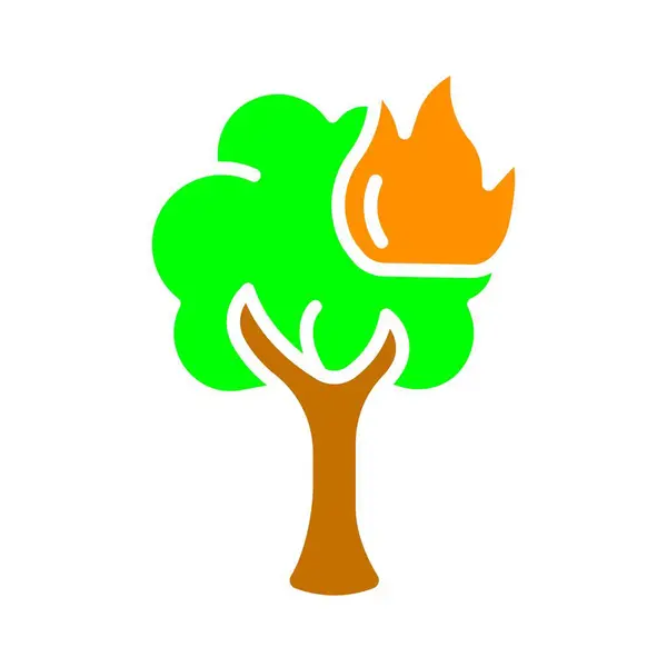 Burning Tree Line Icon Fire Safety Water Extinguishing Safety Instructions — Stock Vector