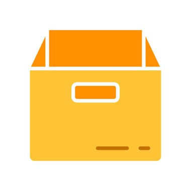 Kapağı olmayan kutu simgesi. Teslimat, posta, minibüs, yeni bir eve taşınma, kurye, uluslararası ulaşım. İş ve reklam için beyaz arkaplanda vektör renk simgesi.