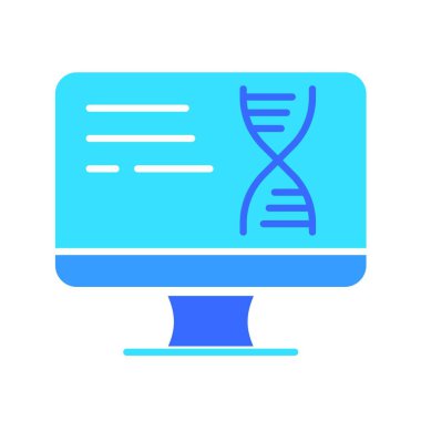 DNA çizgisi simgesi olan bir monitör. Teknoloji, oyun, eğitim, kişisel bilgisayar, internet. İş ve reklam için beyaz arkaplanda vektör renk simgesi.