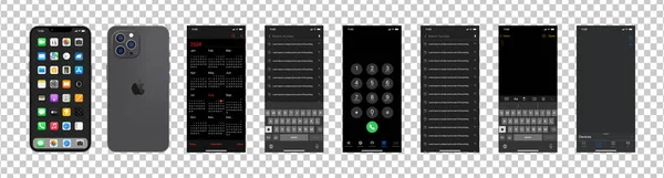 Czarny Iphone Pro Interfejsy Makieta Jabłkowa Przód Tył Telefonu Strona — Wektor stockowy