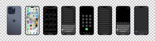 Czarny Iphone Pro Interfejsy Makieta Jabłkowa Przód Tył Telefonu Strona — Wektor stockowy