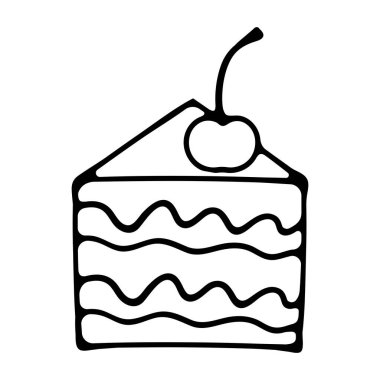 Kek simgesi. Vektör illüstrasyonu, çikolatalı pasta, Napolyon keki, tiramisu, ekinoz ve cheesecake gibi modern kekler. Beyazda izole edilmiş