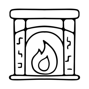 Şömine ikonu. Çizgi, katı ve renkli taslak, taslak ve doldurulmuş vektör işareti. Şömine rafı sembolü, logo çizimi. Vektör grafikleri