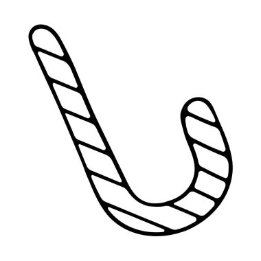 Kırmızı ve beyaz çizgili Noel bastonu lolipop ikonu. Şeffaf ve beyaz arka planda güzel, lezzetli şekerler. Yeni yıl dekorasyonu için izole bir unsur. Gıda vektörü illüstrasyonu