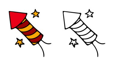 Havai fişek düz simgeleri. İçinde havai fişek, maytap, selam, taş, havai fişek ikonları var. Yeni yıl, Noel, tatil, hediye, Noel Baba, kutlama, 1 Ocak, kış.