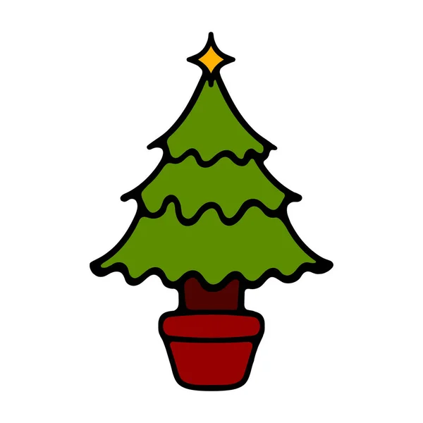 装飾が施されたクリスマスツリーシルエット 白い背景に隔離されたベクトルイラスト デザインのためのテンプレート グリーティングカード 招待状 — ストックベクタ