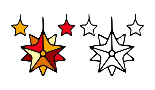 Рождественский Орнамент Звезды Елки Праздничного Декора Золотая Звезда Украшения Радостного — стоковый вектор