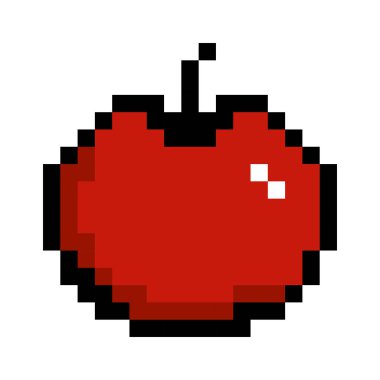 Apple line simgesi. Meyve, düzgün beslenme, vitamin, yiyecek, demir kaynağı, mikro besinler, pikseller. Beyaz arkaplanda çok renkli simge