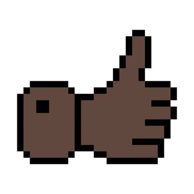 Siyah başparmaklar çizgi simgesi. Jest, onay, emoji, sohbet, iletişim, duygular, piksel tarzı Beyaz arkaplanda çok renkli simge