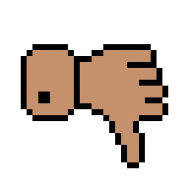 Koyu başparmaklar çizgisi simgesi. Jest, beğenmeme, beğenmeme, emoji, ret, sohbet, iletişim, duygu pikseli beyaz arkaplanda çok renkli simge